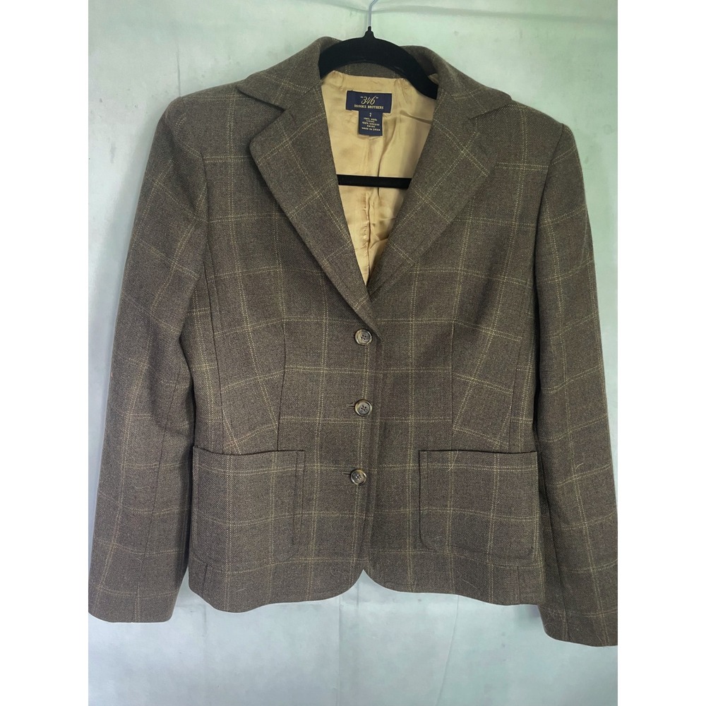 Brooks Brothers 346 Brown/Tan Plaid Wool Blazer Jacket Size 2 Elevated Basic